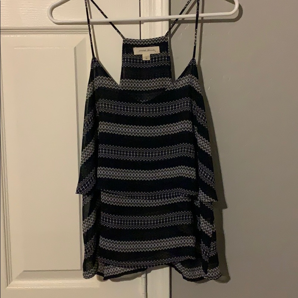 Blur and white patterned tank top blouse